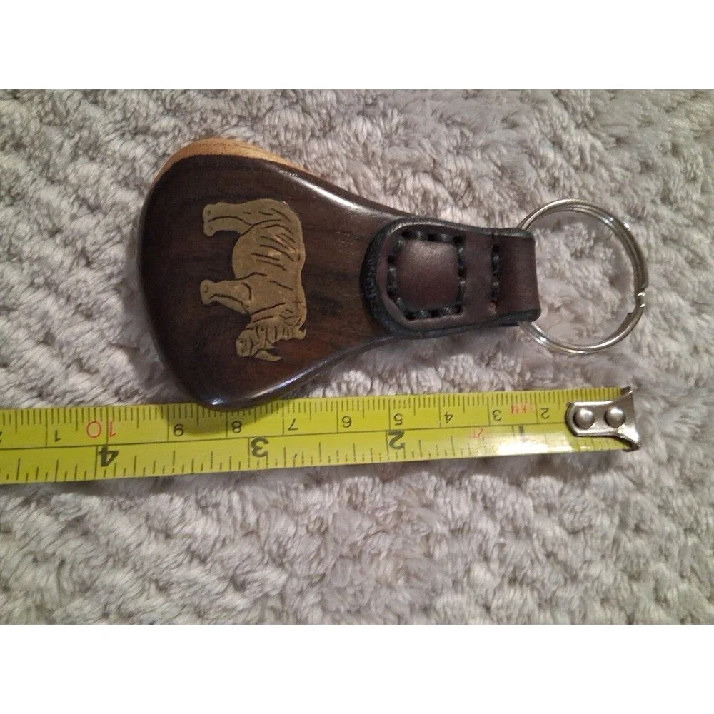 JB ART CRAFT Carved African Blackwood Brass Rhino Inlay Keyring Gift Present Men
